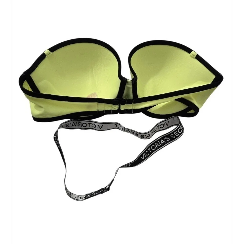 Victoria's Secret The Beach Bandeau Bikini Top Neon Yellow‎ Black 36D